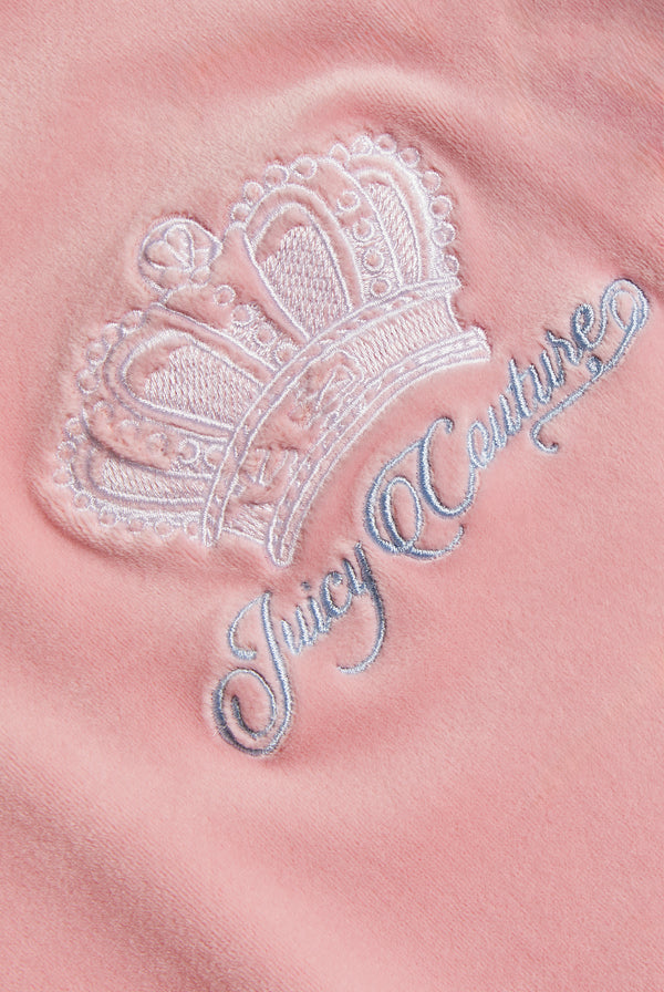 CANDY PINK CROWN EMBROIDERED VELOUR TRACKPANTS