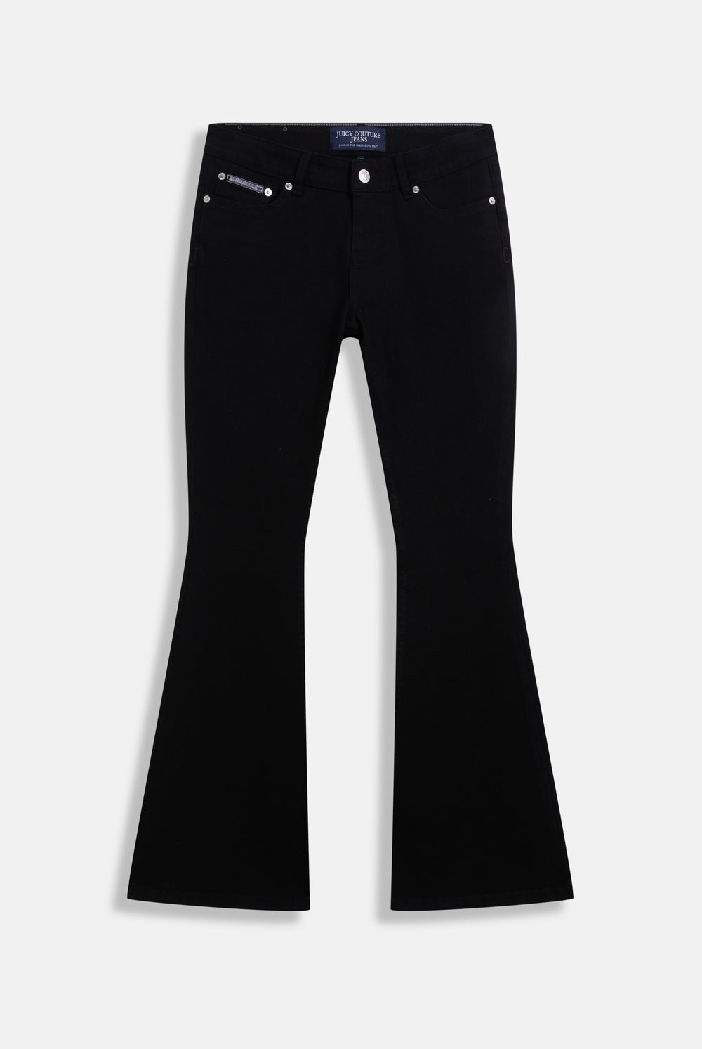 Displays the Black stretch 'Juicy' branded twill low rise flare jeans 
