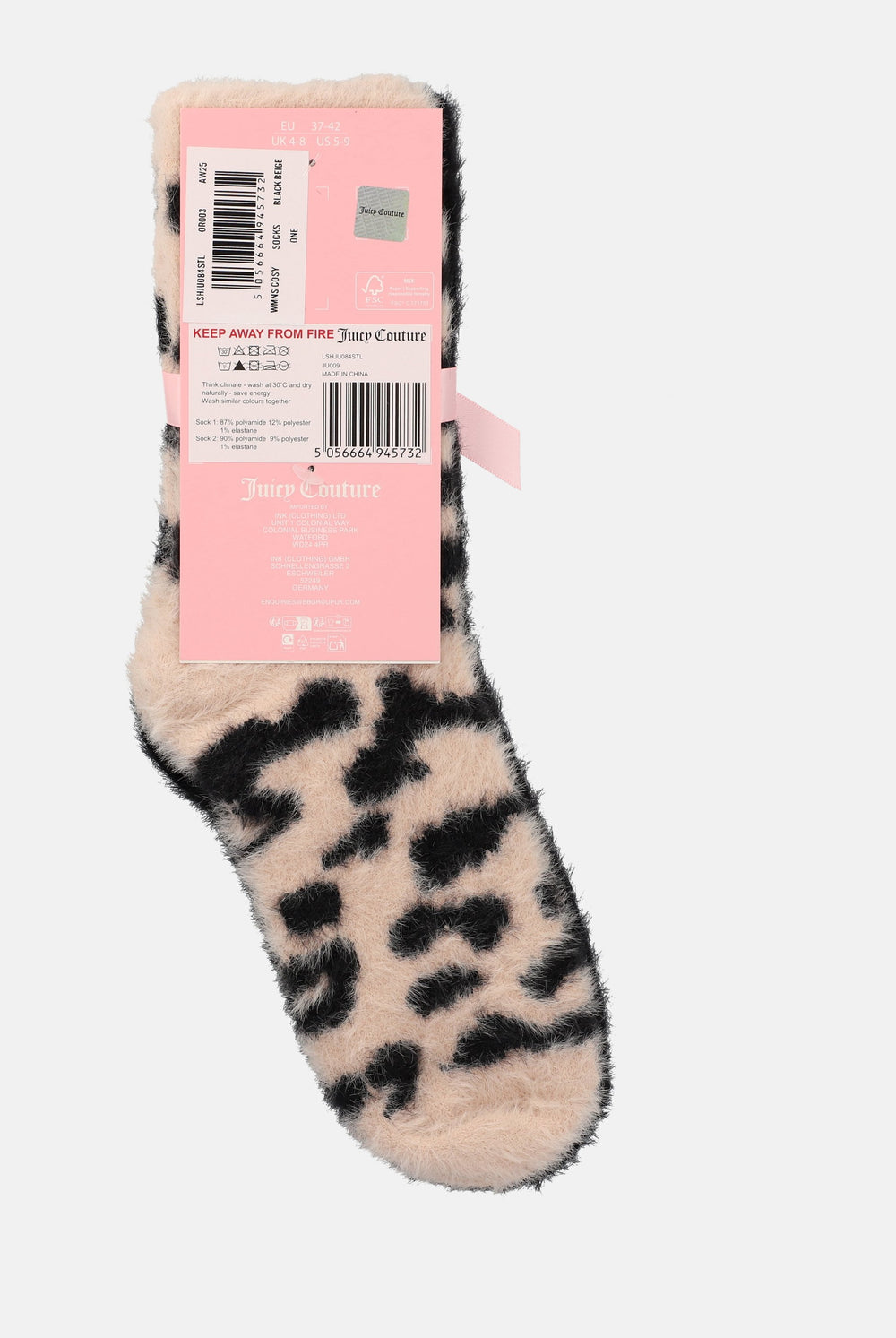 2 Pack Leopard Feather Jaquard Cosy Socks
