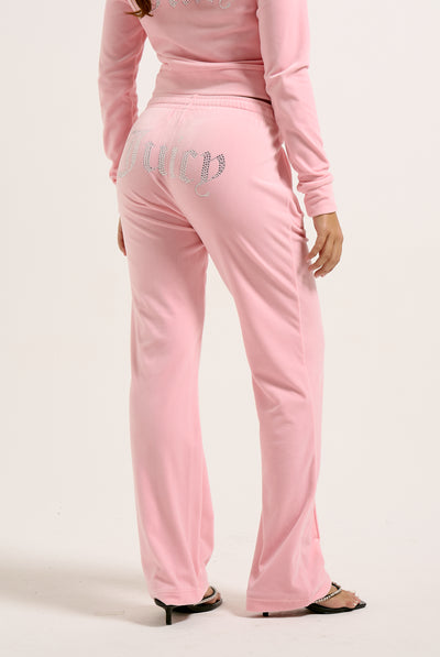 JUICY PINK VELOUR DIAMANTE TRACKSUIT BOTTOM