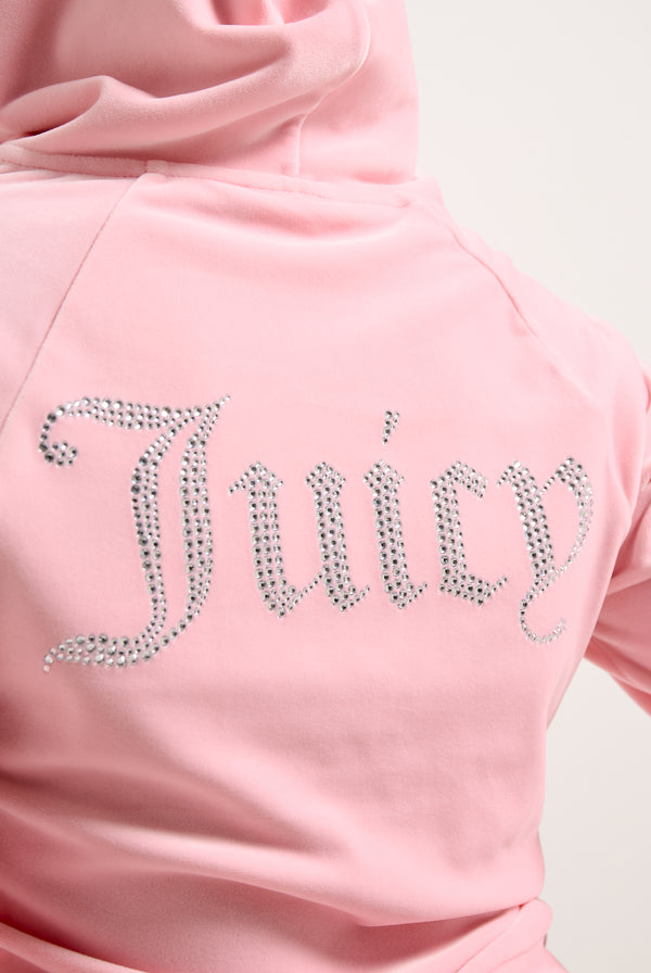 JUICY PINK DIAMANTÉ VELOUR ZIP-THROUGH HOODIE