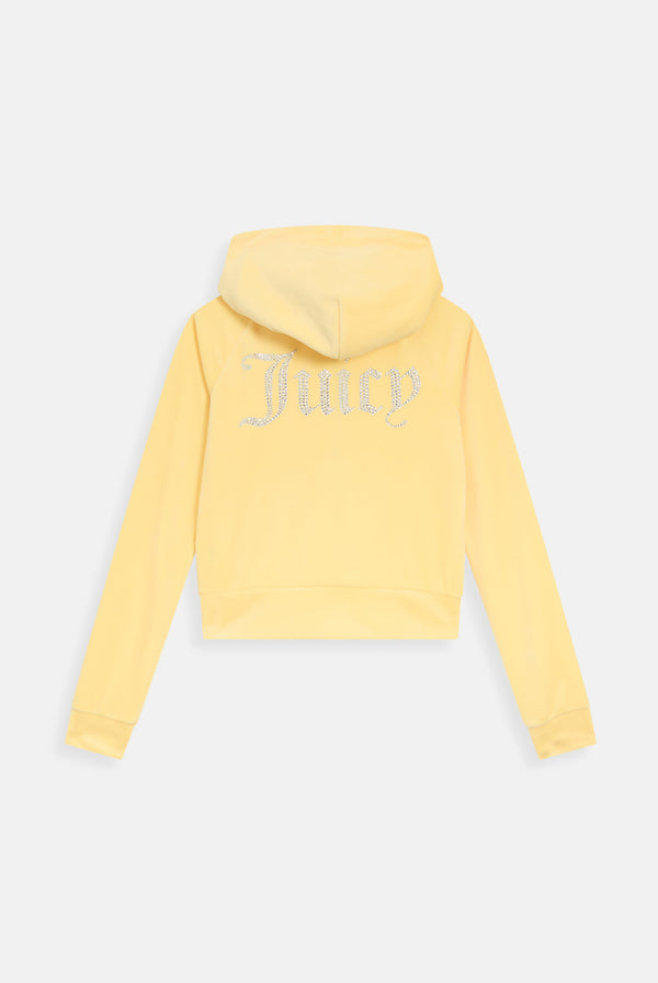 LEMON DROP DIAMANTÉ VELOUR ZIP-THROUGH HOODIE