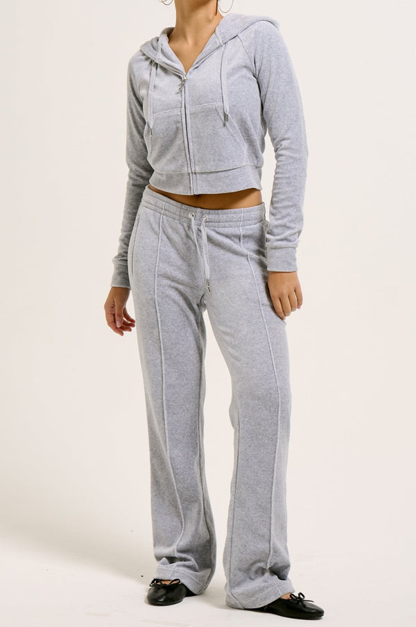 SILVER MARL VELOUR DIAMANTE TRACKSUIT BOTTOM