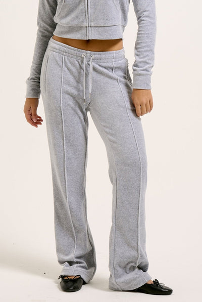 SILVER MARL COTTON VELOUR DIAMANTE TRACKSUIT BOTTOM