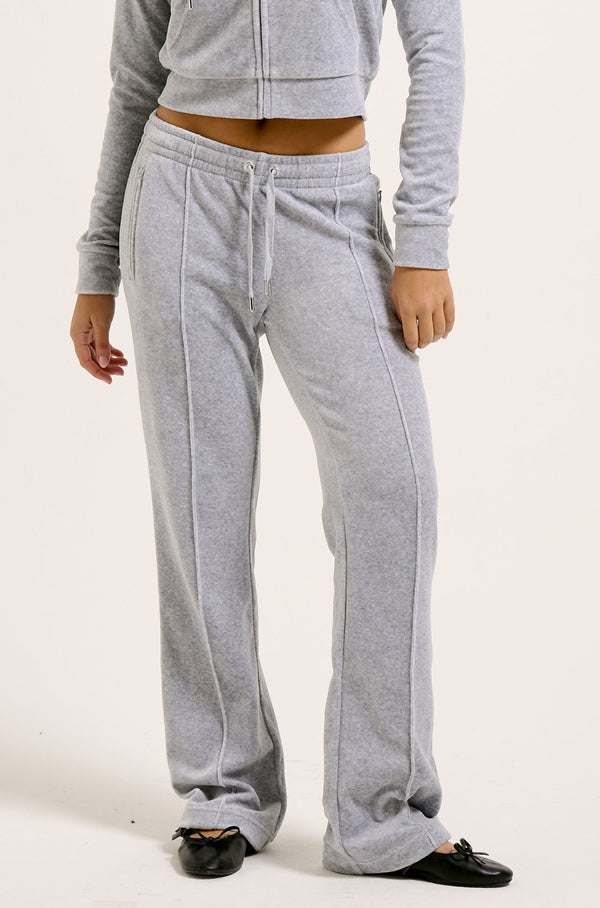 SILVER MARL VELOUR DIAMANTE TRACKSUIT BOTTOM