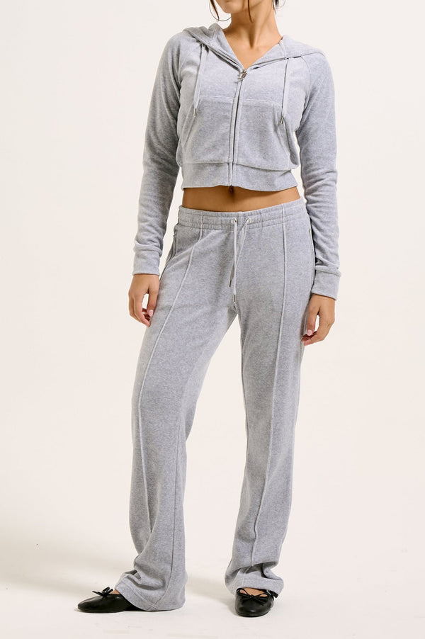 SILVER MARL VELOUR DIAMANTE TRACKSUIT BOTTOM