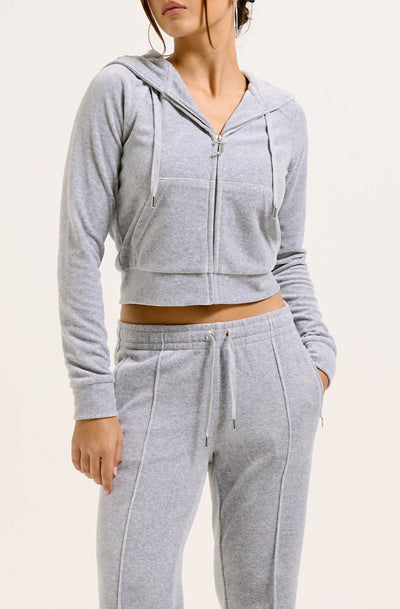 SILVER MARL DIAMANTÉ VELOUR ZIP-THROUGH HOODIE