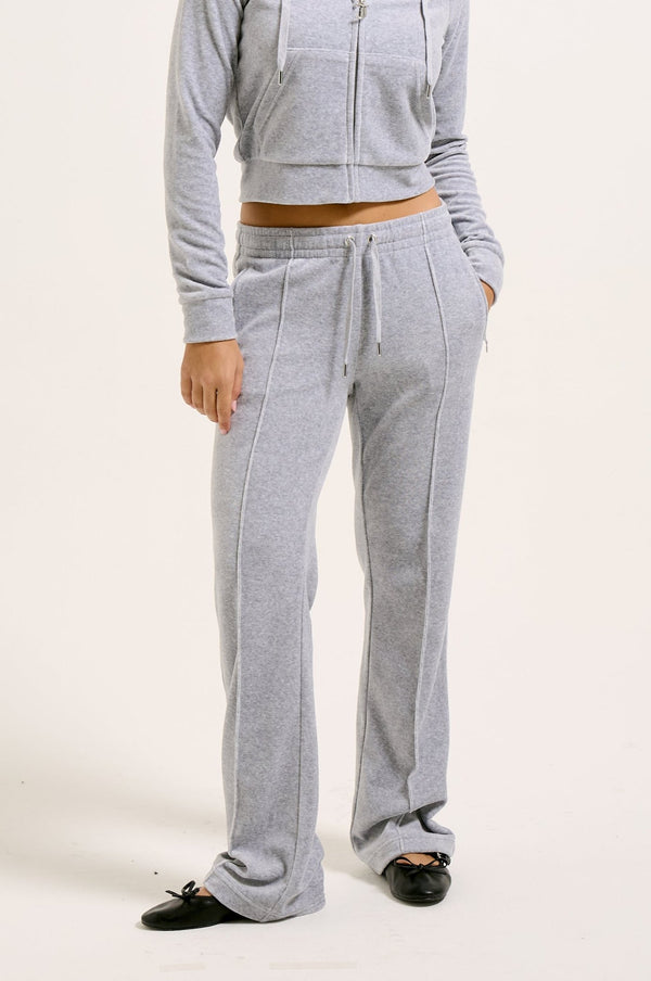 SILVER MARL VELOUR DIAMANTE TRACKSUIT BOTTOM