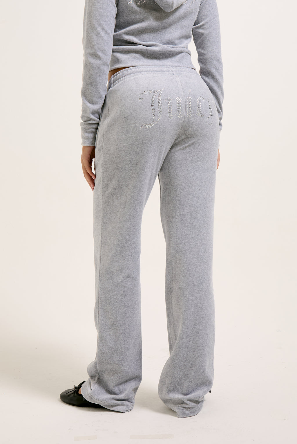 SILVER MARL VELOUR DIAMANTE TRACKSUIT BOTTOM