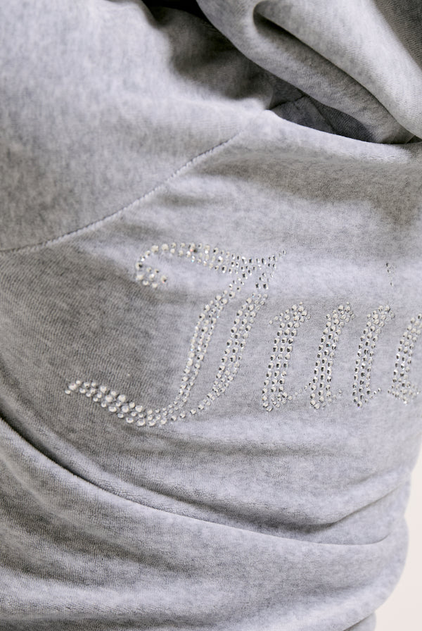 SILVER MARL DIAMANTÉ VELOUR ZIP-THROUGH HOODIE