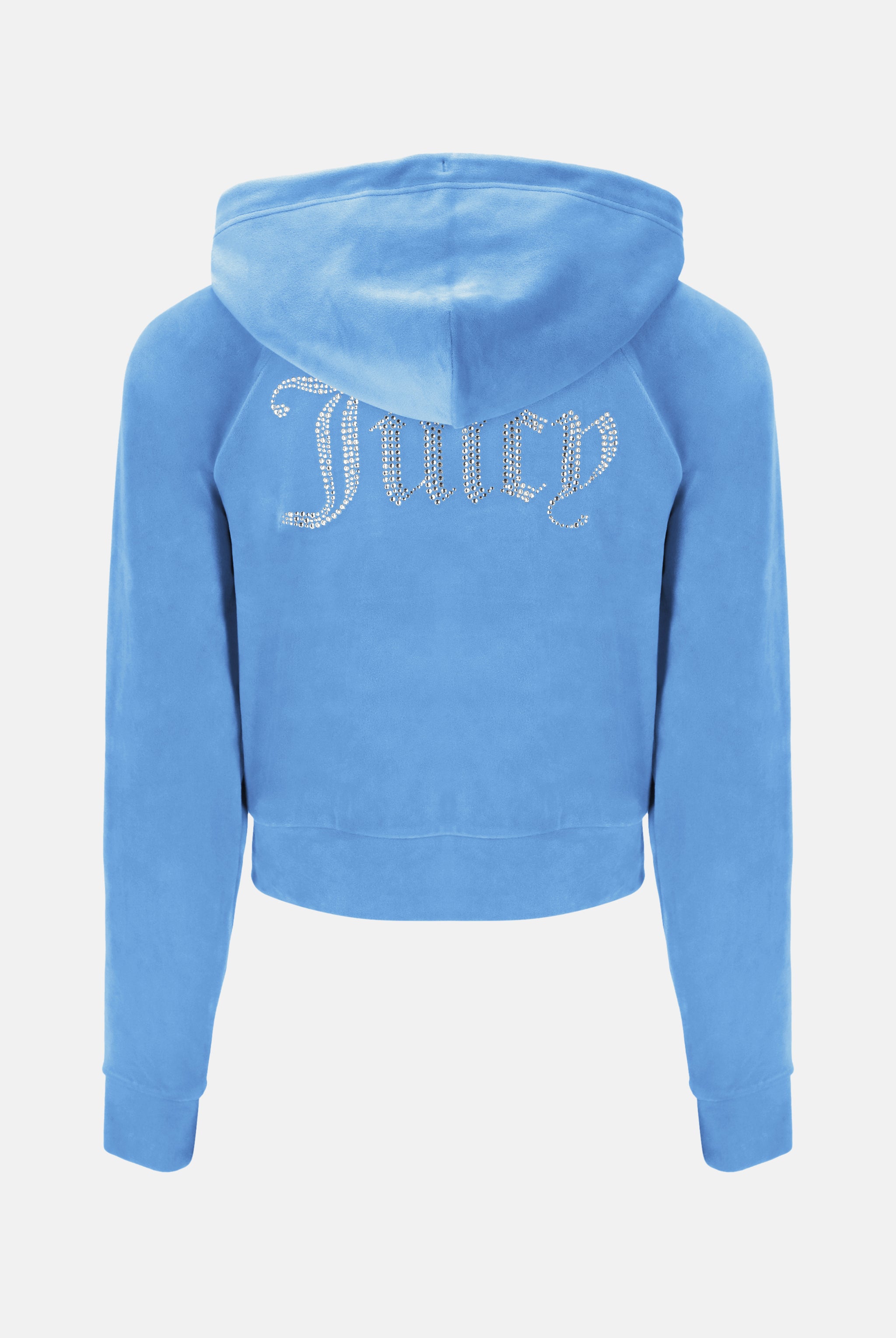 WASHED BLUE DENIM DIAMANTE VELOUR ZIP THROUGH HOODIE