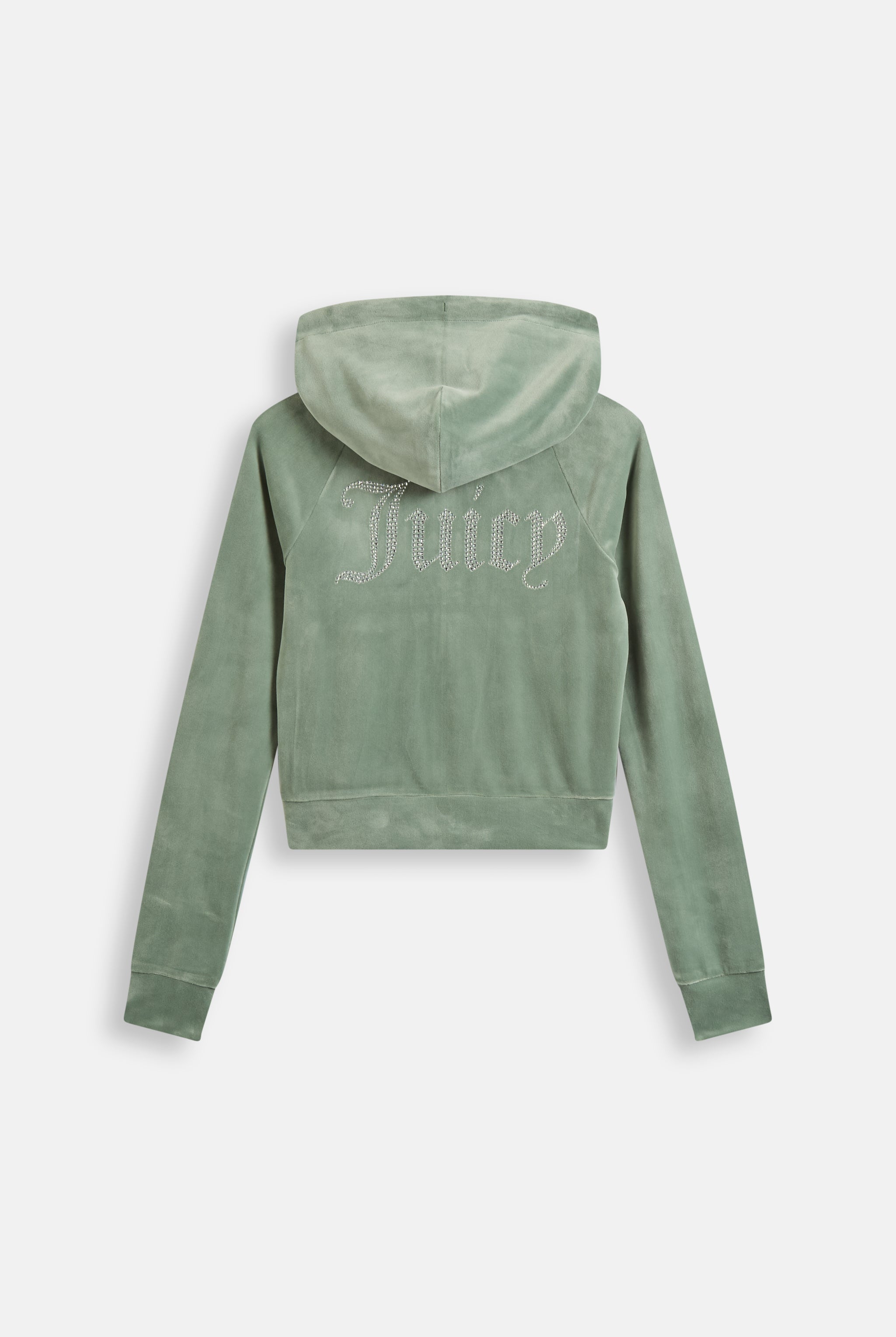 CHINOIS GREEN DIAMANTÉ VELOUR ZIP-THROUGH HOODIE – Juicy