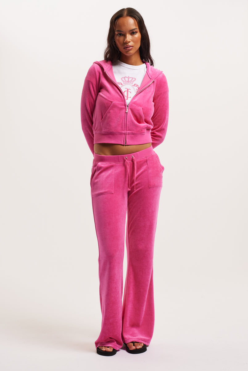 NOSTALGIA PINK ULTRA LOW RISE BAMBOO VELOUR HERITAGE POCKETED BOTTOMS ...