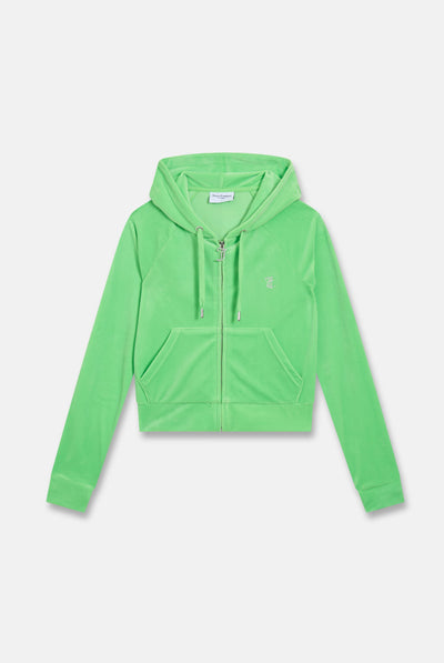 SUMMER GREEN DIAMANTÉ VELOUR ZIP-THROUGH HOODIE