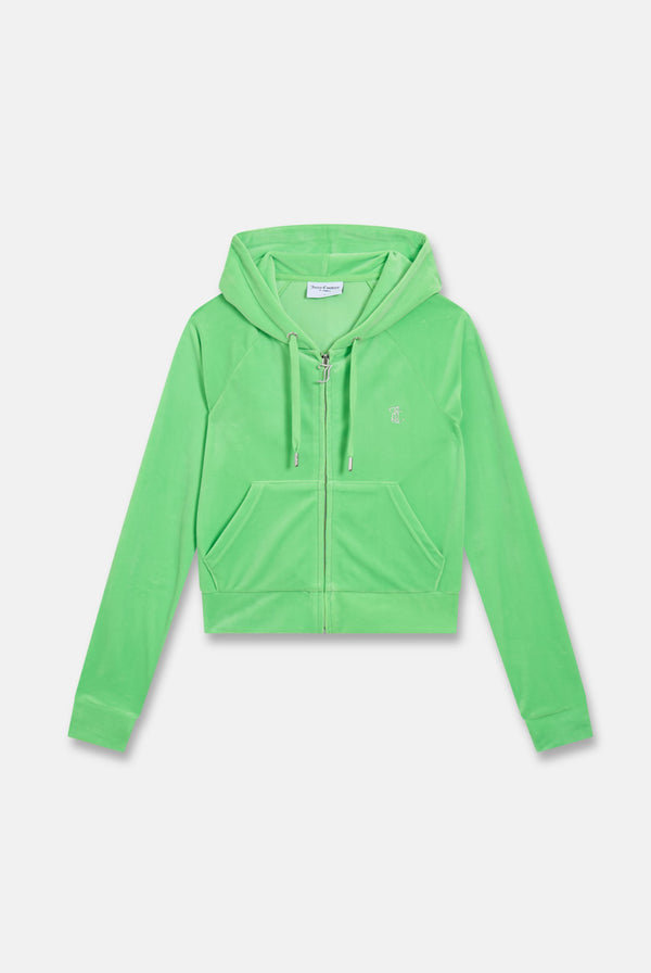 SUMMER GREEN DIAMANTÉ VELOUR ZIP-THROUGH HOODIE