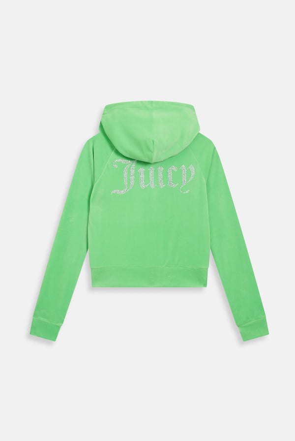 SUMMER GREEN DIAMANTÉ VELOUR ZIP-THROUGH HOODIE