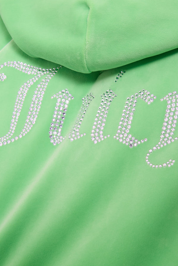 SUMMER GREEN DIAMANTÉ VELOUR ZIP-THROUGH HOODIE