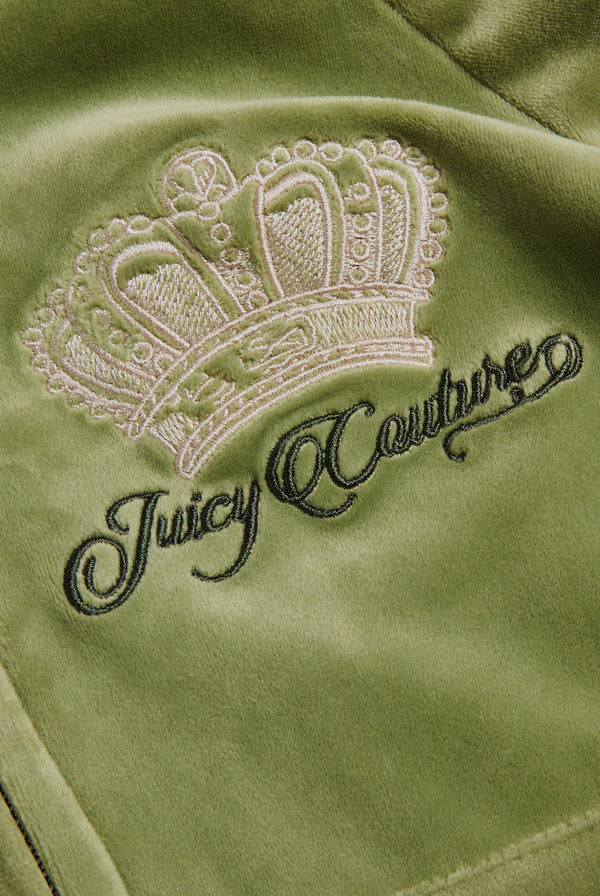 MOSSTONE CROWN EMBROIDERED VELOUR ZIP-THROUGH HOODIE