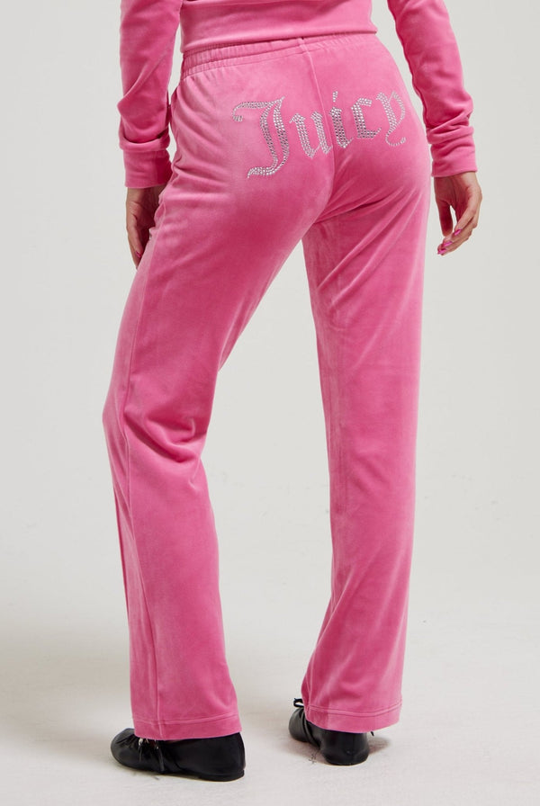 HOT PINK VELOUR DIAMANTÉ TRACKSUIT BOTTOM