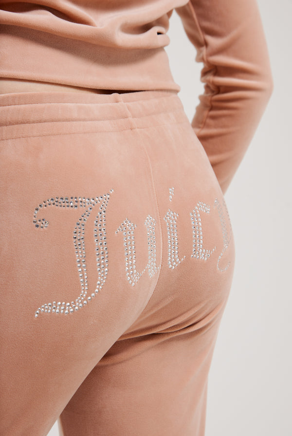 CAFE AU LAIT VELOUR DIAMANTÉ TRACKSUIT BOTTOM