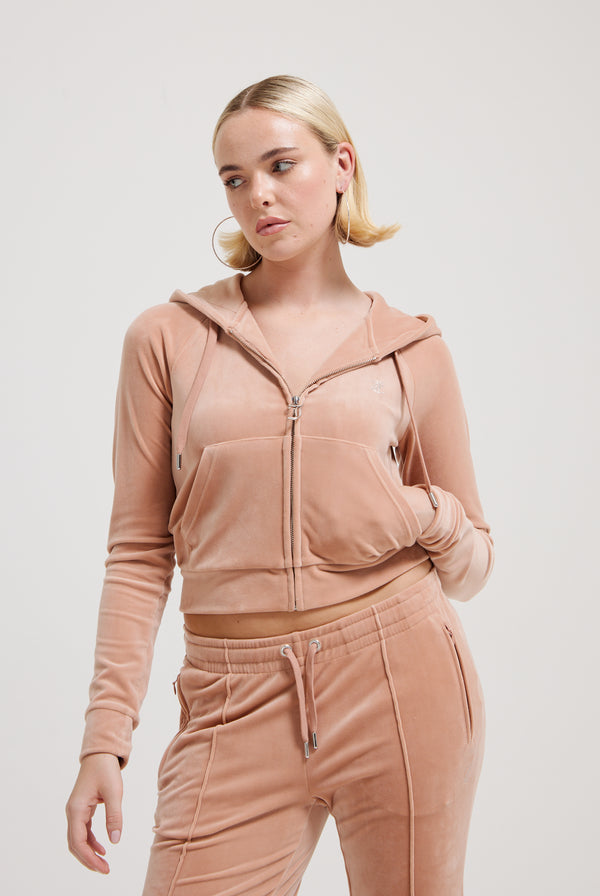 CAFE AU LAIT VELOUR DIAMANTÉ TRACKSUIT BOTTOM