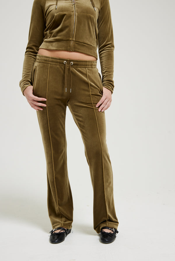 DARK OLIVE VELOUR DIAMANTÉ TRACKSUIT BOTTOM