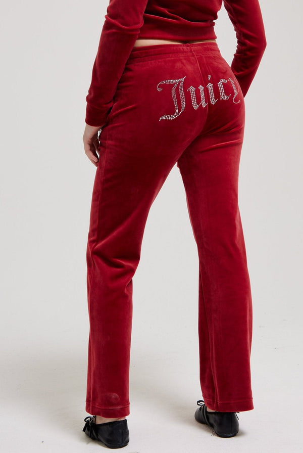 RED DAHLIA VELOUR DIAMANTÉ TRACKSUIT BOTTOM