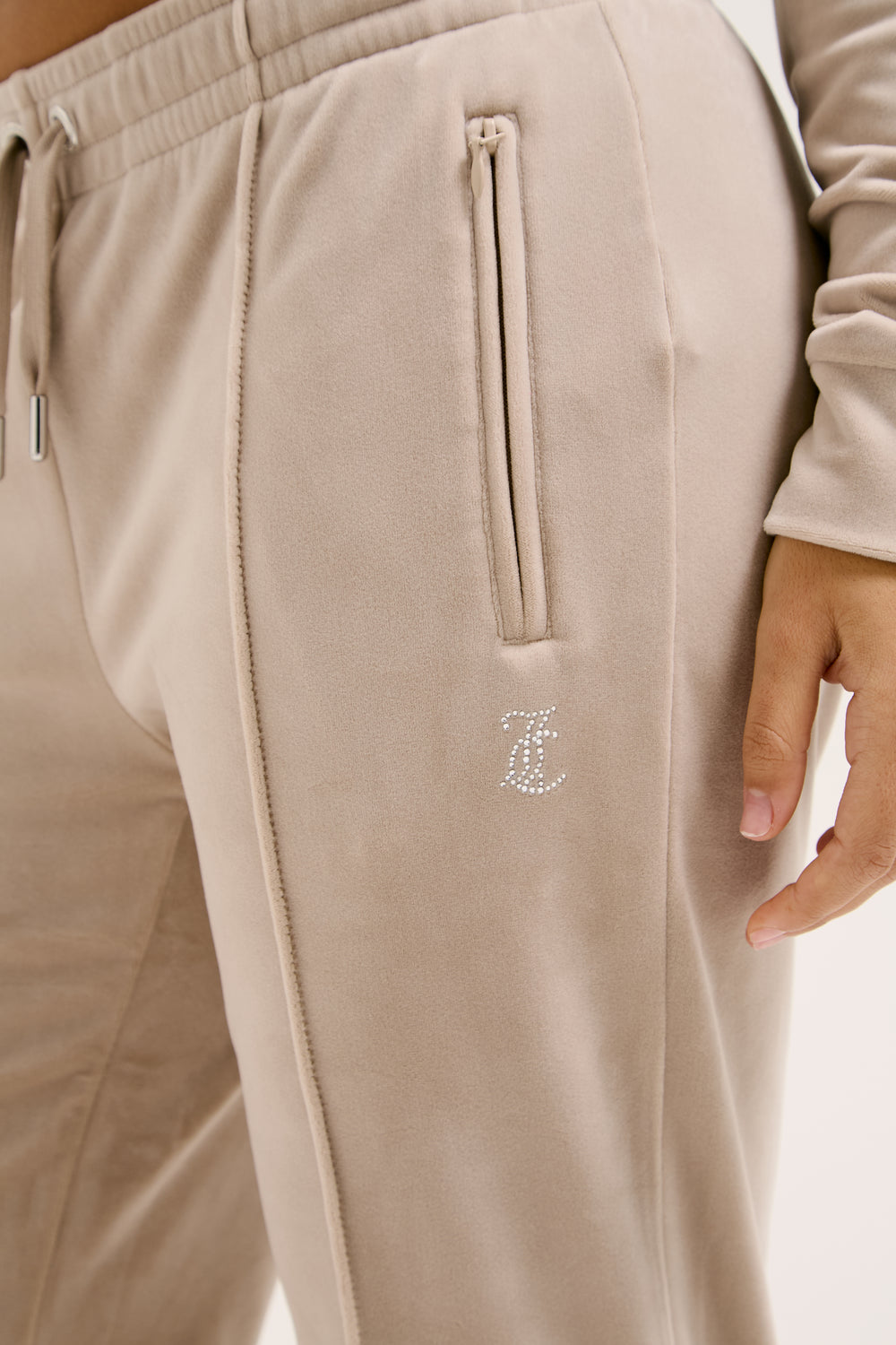 STRING VELOUR DIAMANTÉ TRACKSUIT BOTTOM