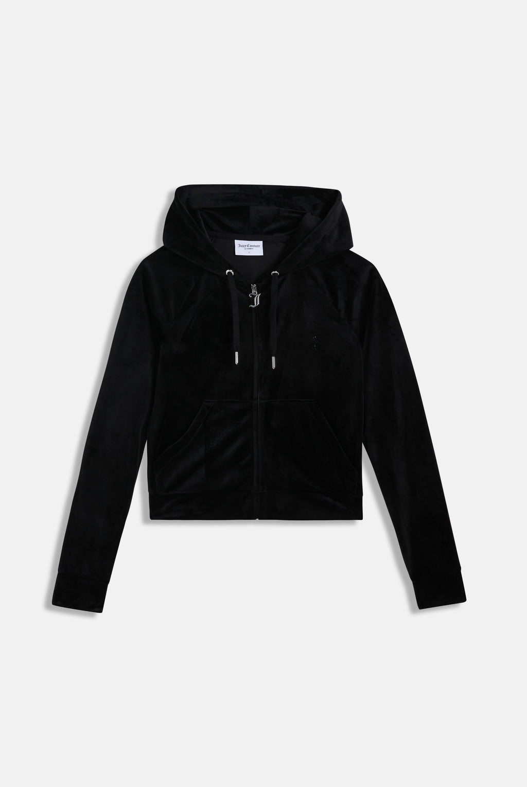 BLACK OUTLINE DIAMANTÉ VELOUR ZIP-THROUGH HOODIE