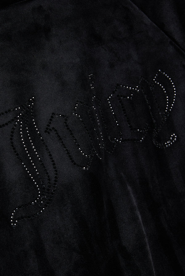 BLACK OUTLINE DIAMANTÉ VELOUR ZIP-THROUGH HOODIE