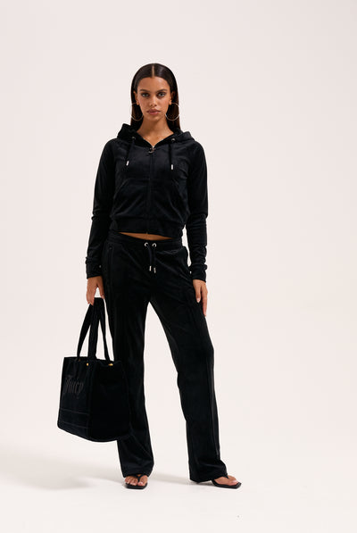 BLACK VELOUR OUTLINE DIAMANTÉ TRACKSUIT BOTTOM