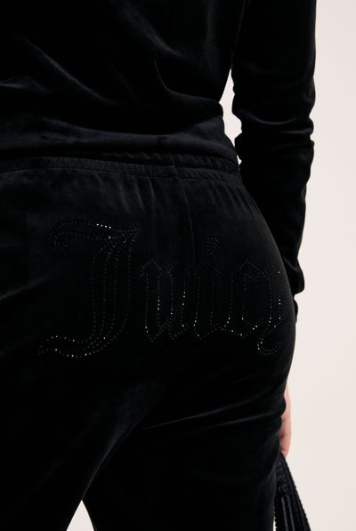 BLACK VELOUR OUTLINE DIAMANTÉ TRACKSUIT BOTTOM