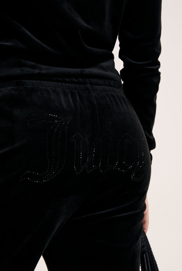 BLACK VELOUR OUTLINE DIAMANTÉ TRACKSUIT BOTTOM