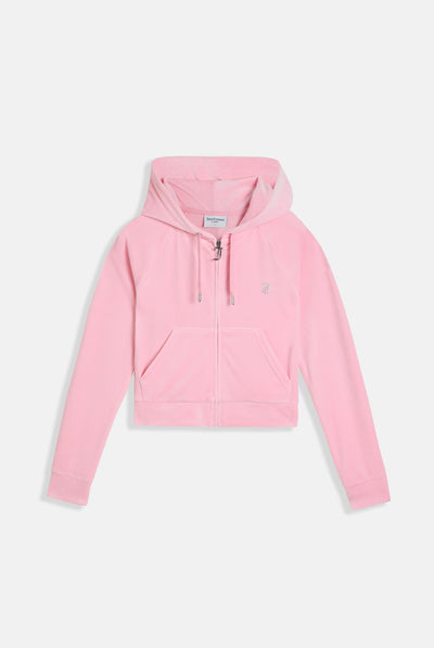 JUICY PINK OUTLINE DIAMANTÉ VELOUR ZIP-THROUGH HOODIE