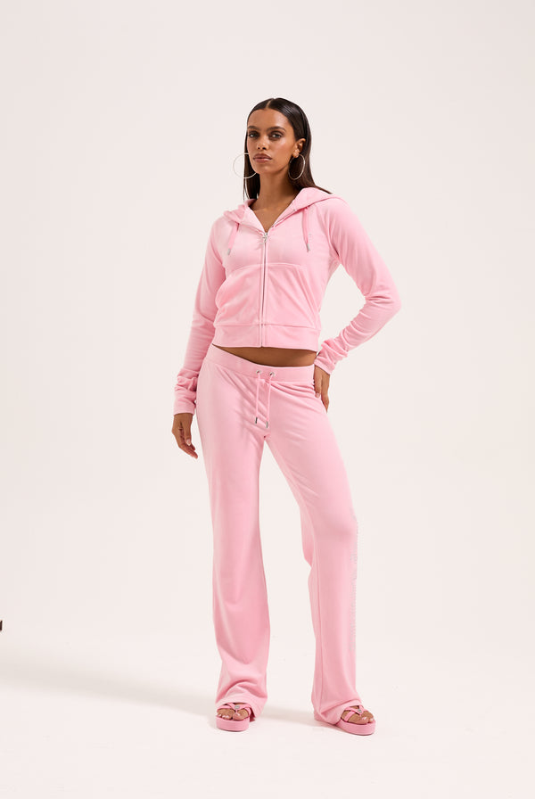 JUICY PINK OUTLINE DIAMANTÉ VELOUR ZIP-THROUGH HOODIE
