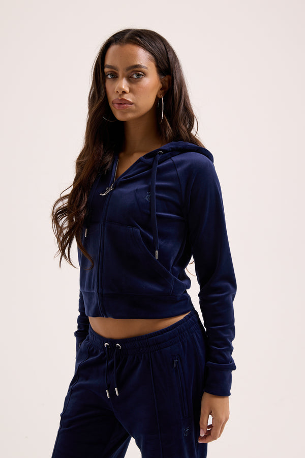 NIGHT SKY OUTLINE DIAMANTÉ VELOUR ZIP-THROUGH HOODIE