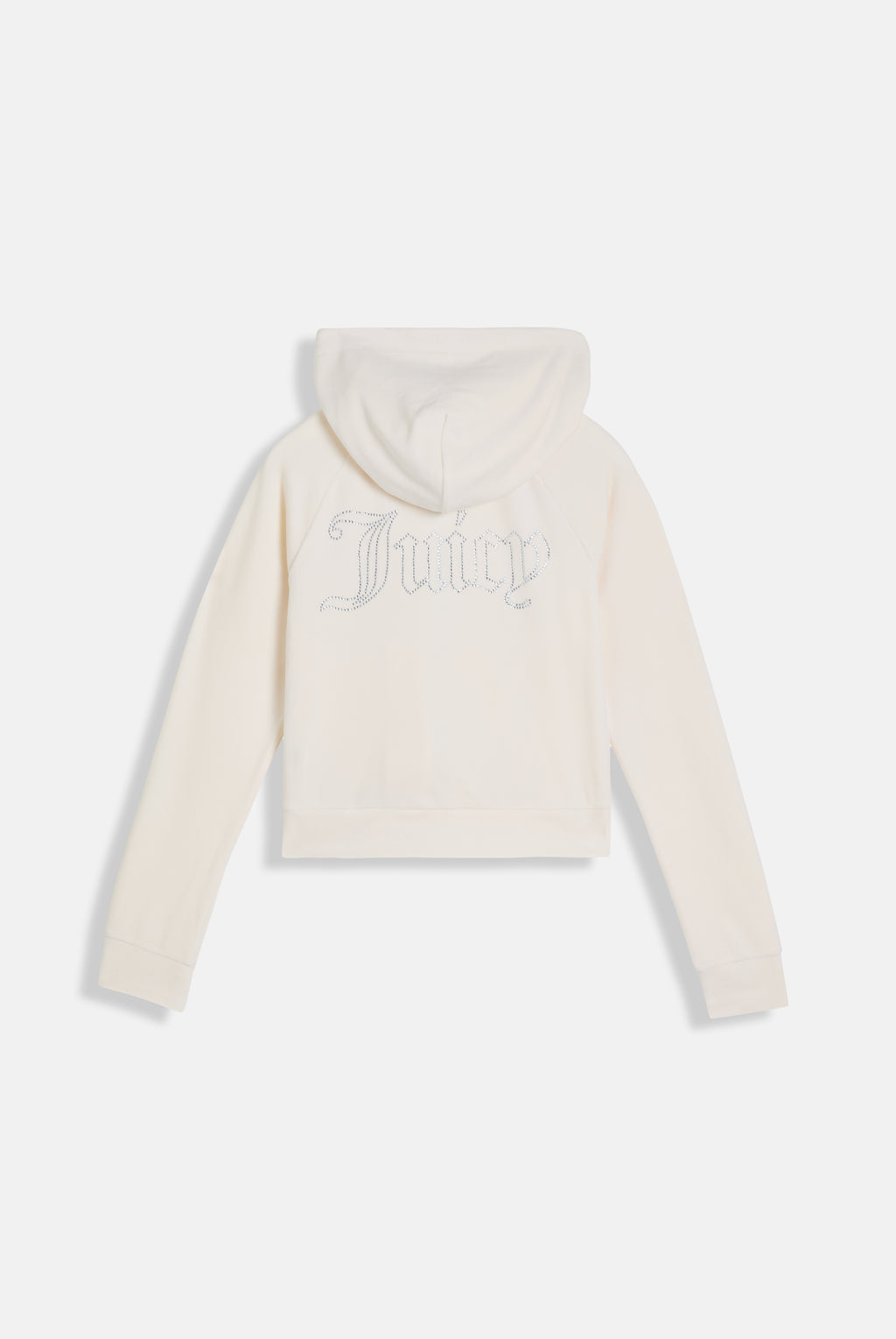 CREAM OUTLINE DIAMANTÉ VELOUR ZIP-THROUGH HOODIE
