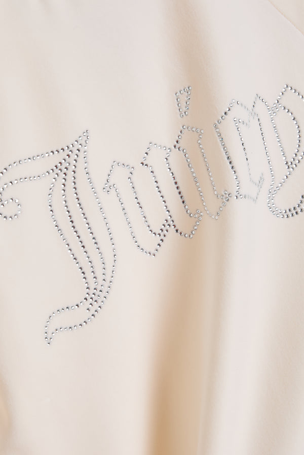 CREAM OUTLINE DIAMANTÉ VELOUR ZIP-THROUGH HOODIE