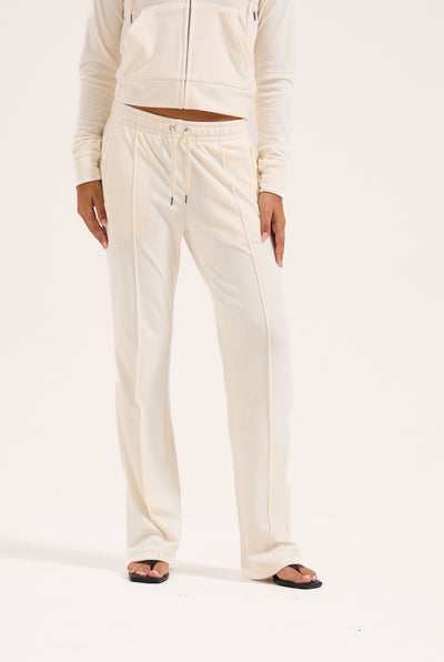 CREAM VELOUR OUTLINE DIAMANTÉ TRACKSUIT BOTTOM