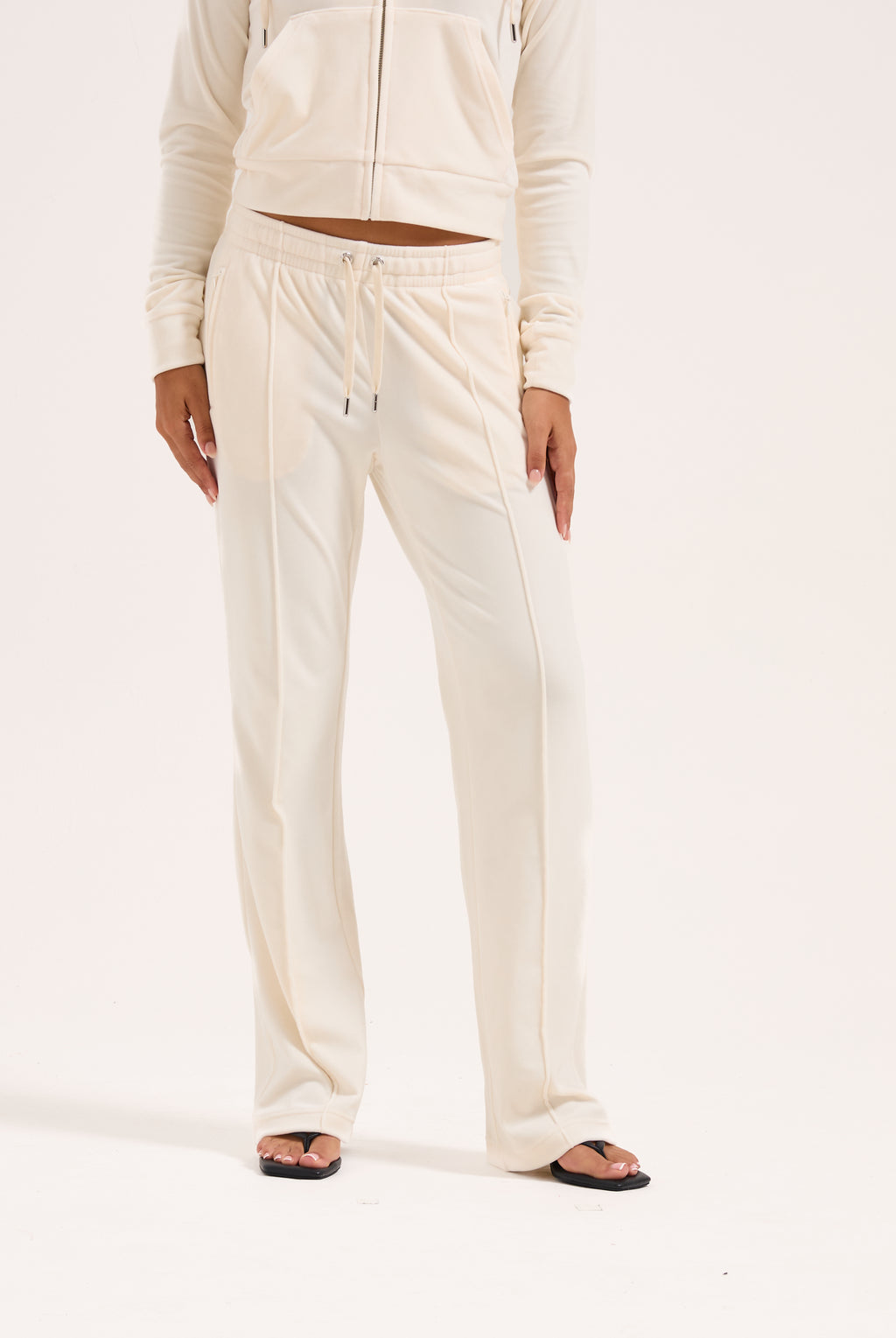 CREAM VELOUR OUTLINE DIAMANTÉ TRACKSUIT BOTTOM