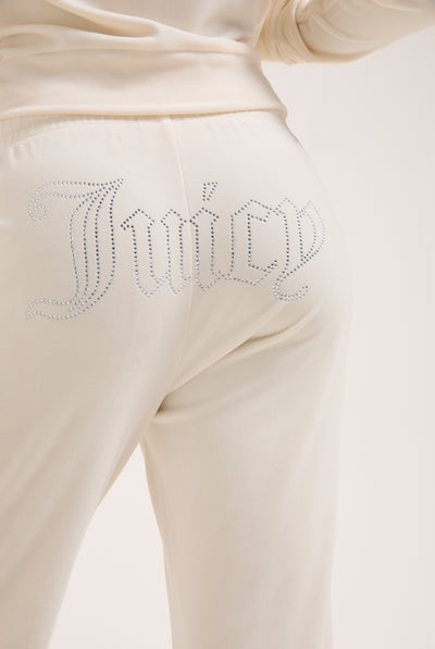 CREAM VELOUR OUTLINE DIAMANTÉ TRACKSUIT BOTTOM