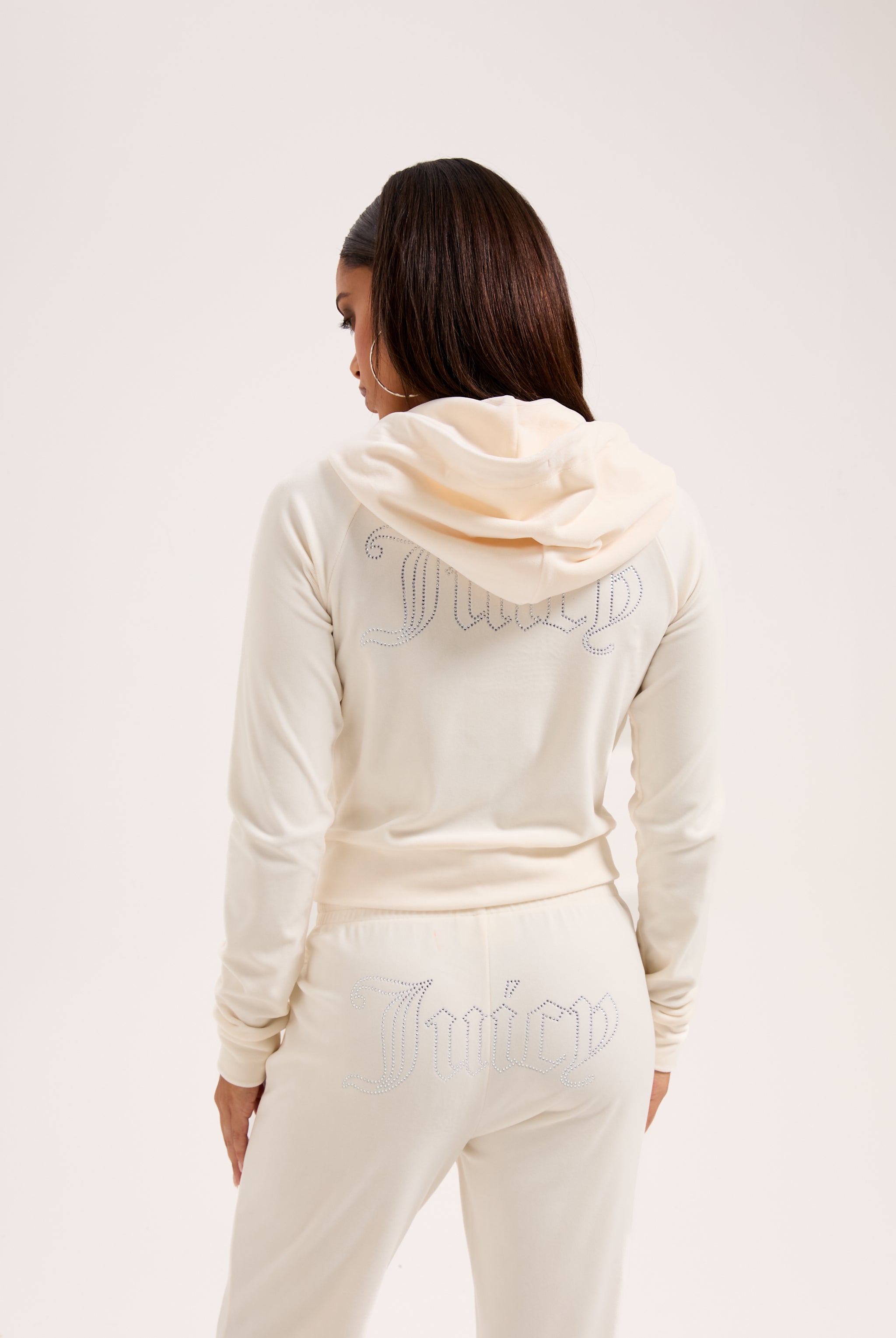 Cream Velour Diamanté Zip-Through Hoodie – Juicy Couture UK