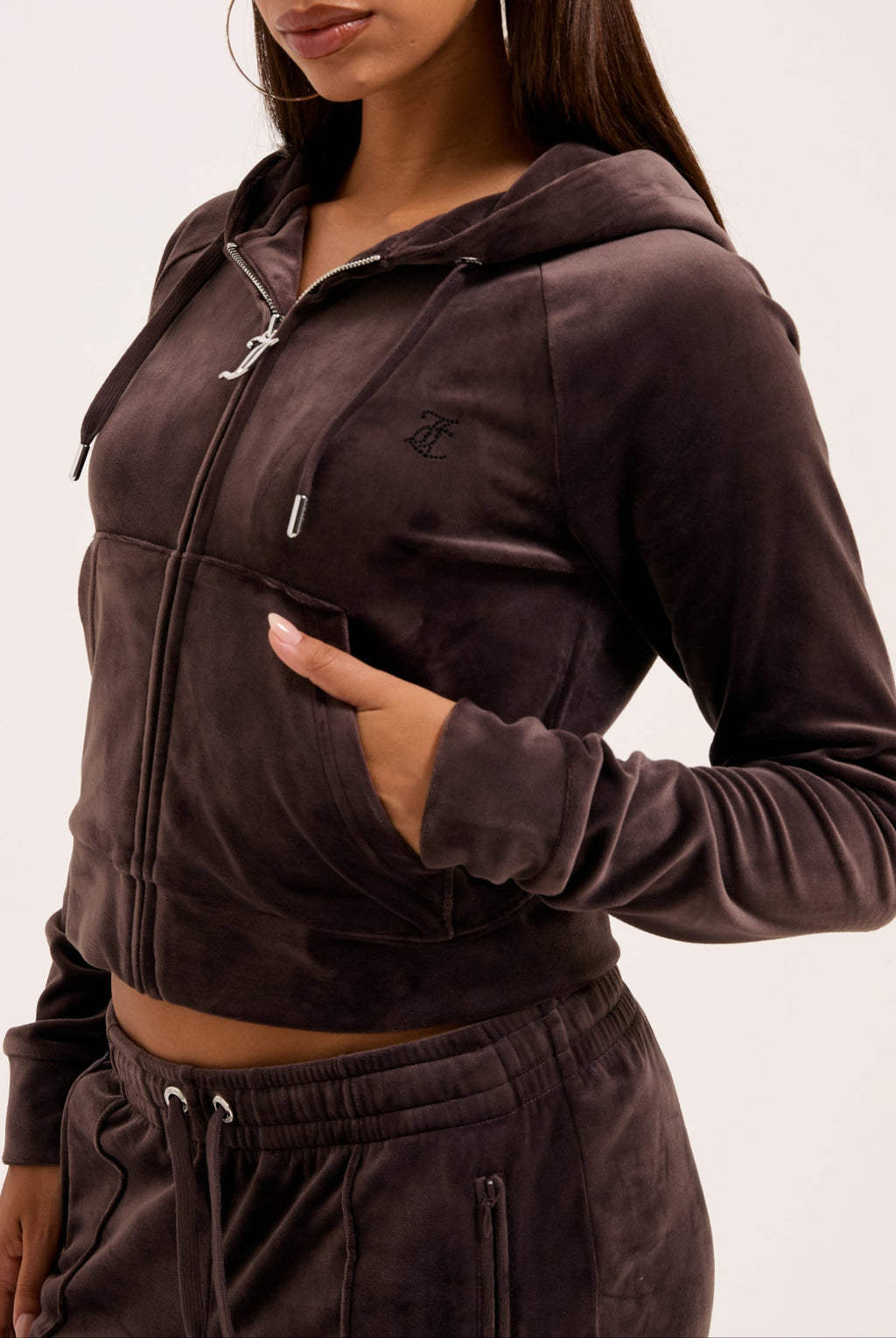 JAVA OUTLINE DIAMANTÉ VELOUR ZIP-THROUGH HOODIE