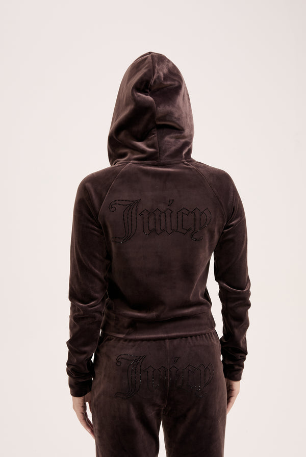 JAVA DIAMANTÉ VELOUR ZIP-THROUGH HOODIE