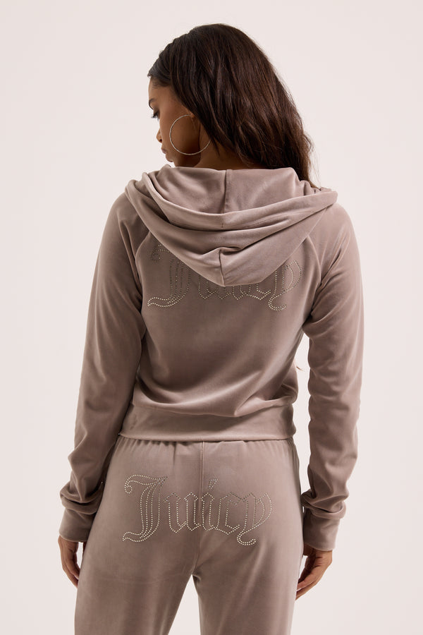 FUNGI OUTLINE DIAMANTÉ VELOUR ZIP-THROUGH HOODIE