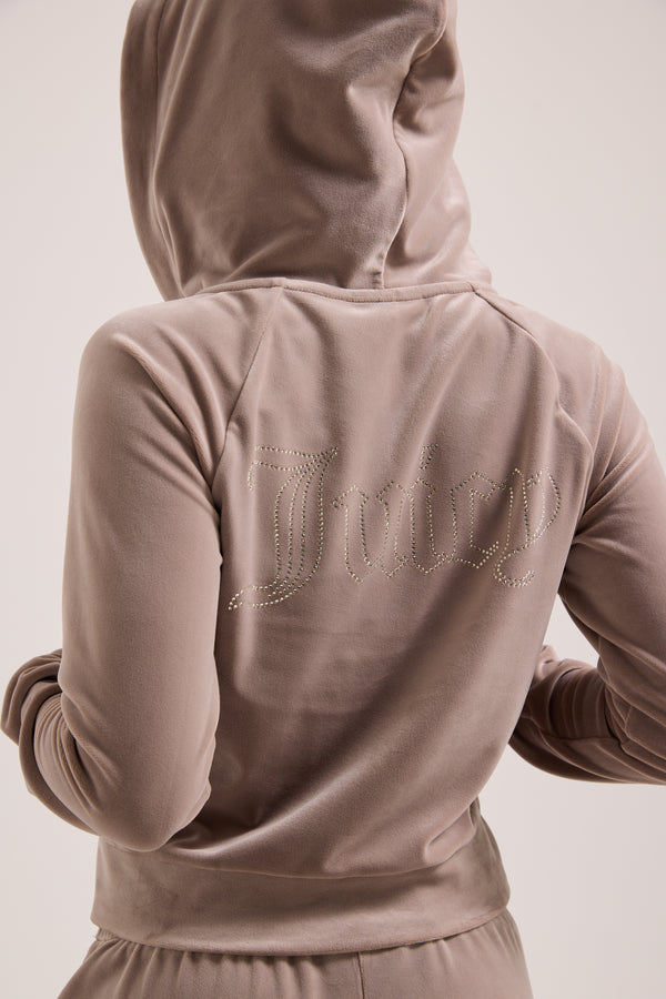 FUNGI OUTLINE DIAMANTÉ VELOUR ZIP-THROUGH HOODIE