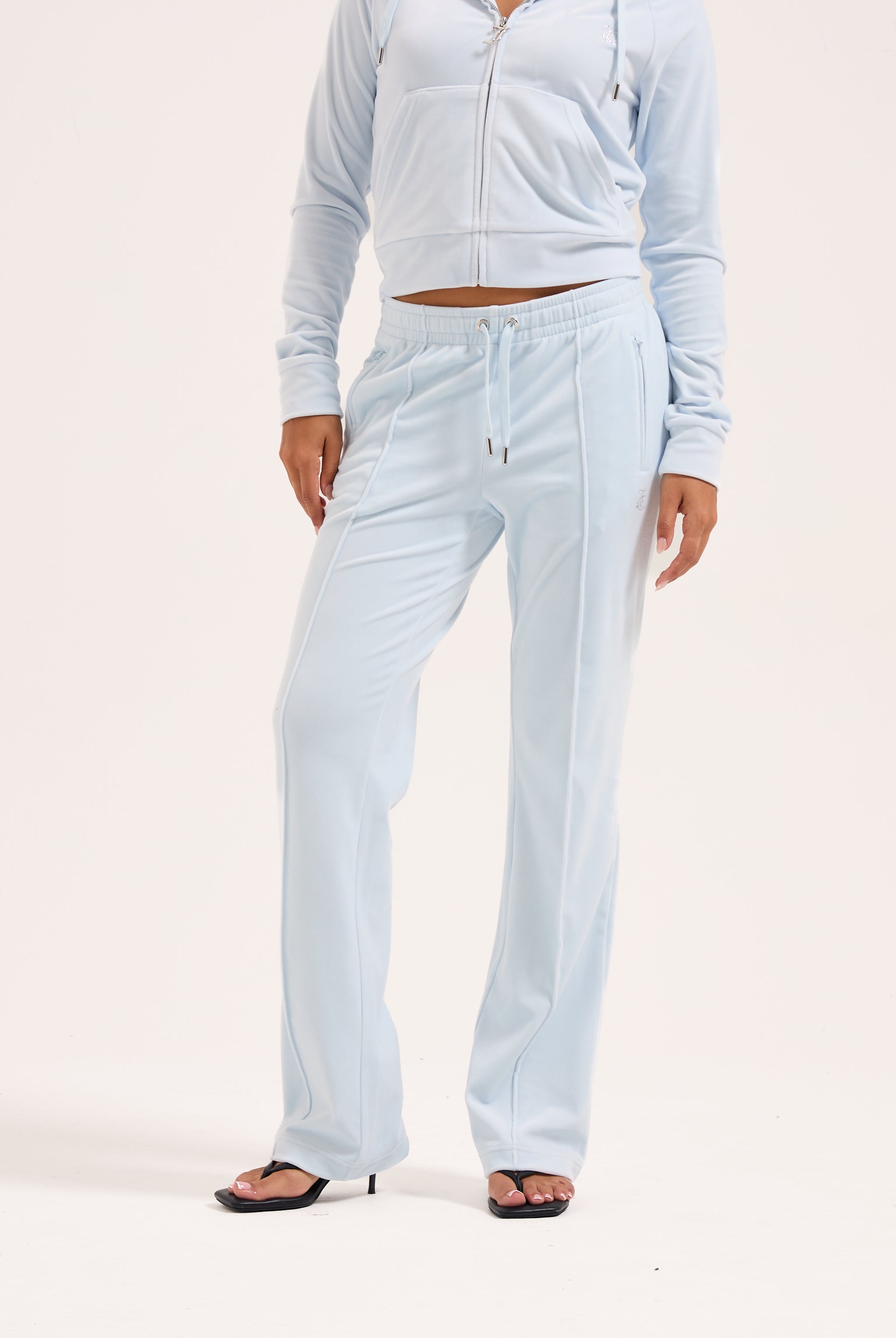 Light Blue Velour Mid-Rise Tracksuit Bottoms – Juicy Couture UK