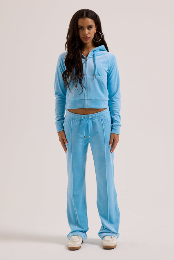 SKY BLUE OUTLINE DIAMANTÉ VELOUR ZIP-THROUGH HOODIE