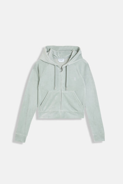 PURITAN GREY DIAMANTÉ VELOUR ZIP-THROUGH HOODIE