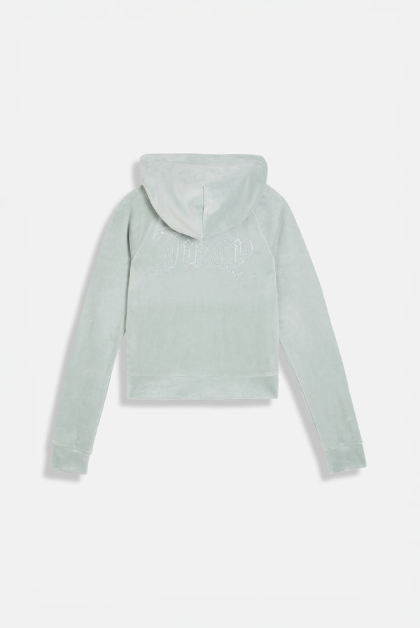 PURITAN GREY DIAMANTÉ VELOUR ZIP-THROUGH HOODIE